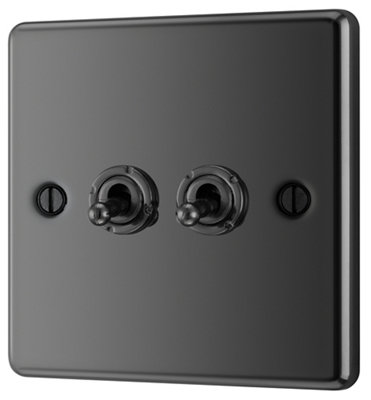 Goodhome 20A 2 Way 2 Gang Toggle Switch Gloss Black Nickel Effect