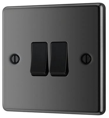 Goodhome 20A 2 Way 2 Gang Light Switch Gloss Black Nickel Effect
