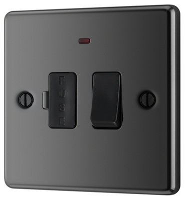 Goodhome Black Nickel 13A 2 Way Raised Rounded Profile Screwed Switched Neon Indicator Fused Connection Unit