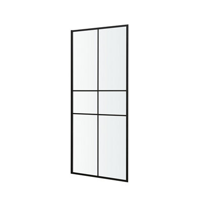 Goodhome Ahti Black Stripes Printed Glass Printed Glass With Aluminium Grid Fixed Side Shower Panel (H)195Cm (W)80Cm