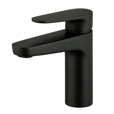 Goodhome Cavally Medium Matt Black Round Basin Mono Mixer Tap