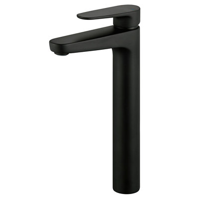 Goodhome Cavally Tall Matt Black Round Sink Or Worktop Mono Mixer Tap