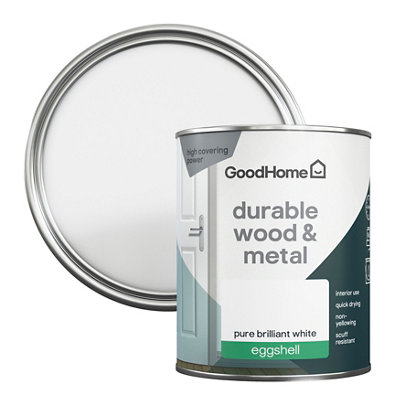 Goodhome Durable Pure Brilliant White Eggshell Metal & Wood Paint, 750Ml