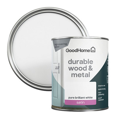 Goodhome Durable Pure Brilliant White Satinwood Metal & Wood Paint, 750Ml