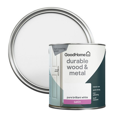 Goodhome Durable Pure Brilliant White Satinwood Metal & Wood Paint, 2.5L