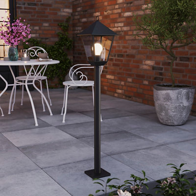 Goodhome Lantern Black Mains-Powered 1 Lamp Outdoor 4 Faces Post Light (H)1100Mm