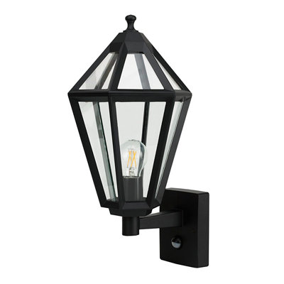 Goodhome Radley Fixed Matt Black Pir Motion Sensor Outdoor Lantern Wall Light 25W
