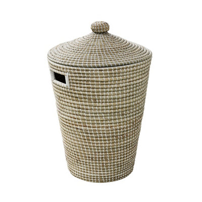 Goodhome Bonetta Seagrass & White Polyester (Pes) & Seagrass Laundry Bin, 44L