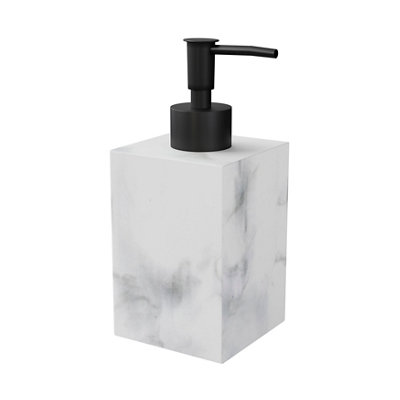 Goodhome Elland Matt White, Grey Marble Effect Polyresin Freestanding Soap Dispenser