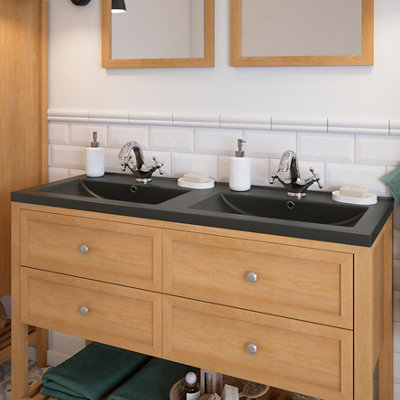 Goodhome Nira Matt Black Rectangular Vanity Basin (W)121.5Cm