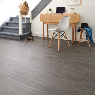 Goodhome Baila Dark Grey Wood Effect Textured Click Vinyl Click Flooring, 2.2M²