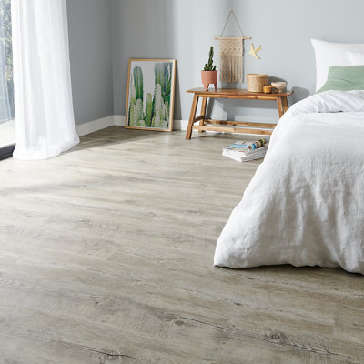 Goodhome Baila Distressed Grey-Brown Oak Wood Effect Textured Click Vinyl Click Flooring, 2.2M²