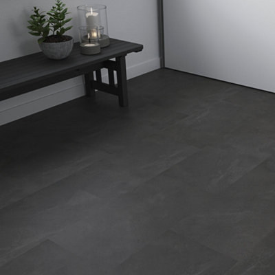 Goodhome Baila Black Slate Effect Textured Click Vinyl Click Flooring, 2.23M²