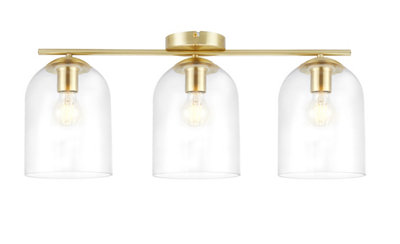 Goodhome Brushed Glass & Metal Brass Effect 3 Lamp Ceiling Light
