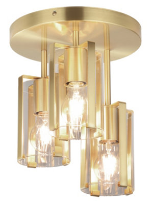 Goodhome Round Matt Glass & Metal Brass Effect 3 Lamp Ceiling Light
