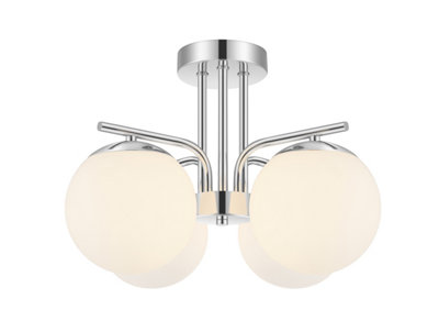 Goodhome Glass & Metal Chrome Effect 4 Lamp Led Ceiling Light