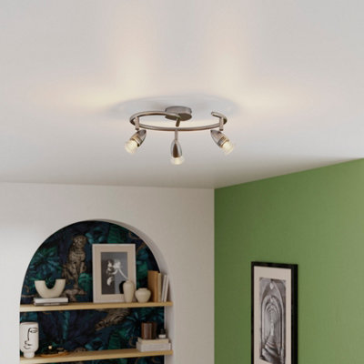 Goodhome Aspis Spiral Satin Nickel Effect 3 Light Spotlight
