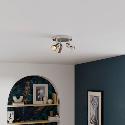 Goodhome Aphroditus Modern Satin Nickel Effect 3 Light Spotlight