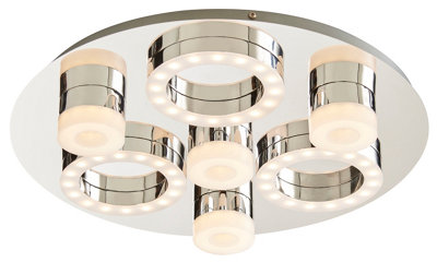 Goodhome Circus Round Brushed Metal & Plastic Chrome Effect Led Ceiling Light