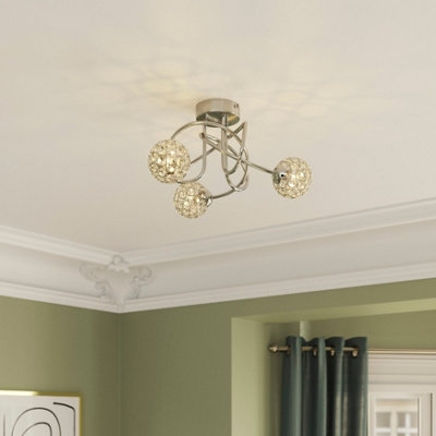 Goodhome Mantus Spiral Glass & Metal Chrome Effect 3 Lamp Led Ceiling Light