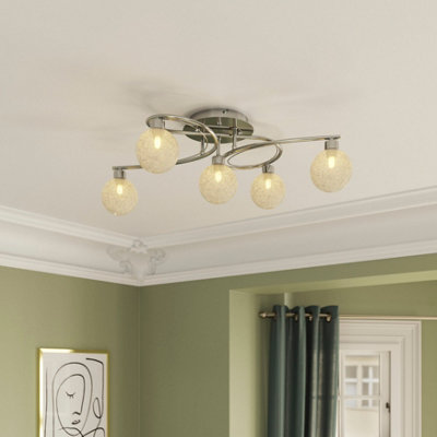 Goodhome Paralia Plate Gloss Glass & Metal Chrome 5 Lamp Led Ceiling Light