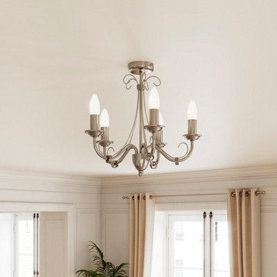 Goodhome Inuus Vintage Satin Metal Brushed Chrome Effect 5 Lamp Ceiling Light