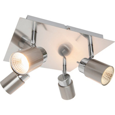 Goodhome Hades Plate Square Satin Nickel Effect 4 Light Spotlight