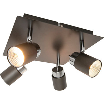 Goodhome Hades Plate Square Gloss Graphite Chrome Effect 4 Light Spotlight