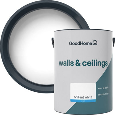 Goodhome Brilliant White Vinyl Matt Wall & Ceiling Emulsion Paint, 5L