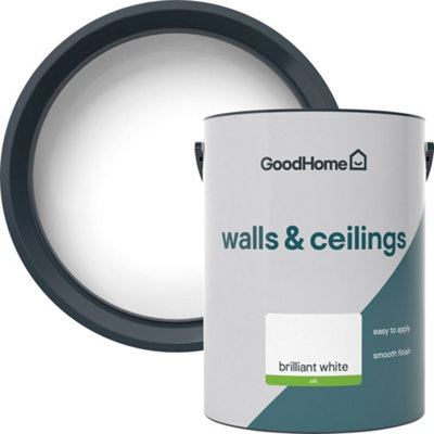 Goodhome Brilliant White Vinyl Silk Wall & Ceiling Emulsion Paint, 5L