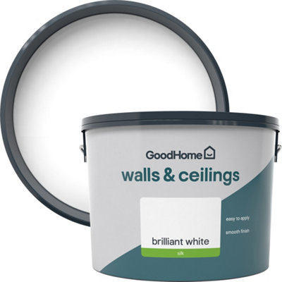 Goodhome Brilliant White Vinyl Silk Wall & Ceiling Emulsion Paint, 10L