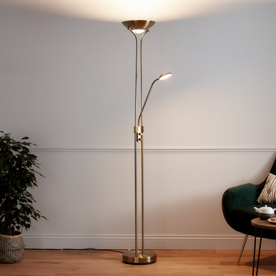 Goodhome Pulmoz Satin Antique Brass Effect Led Mother & Child Floor Light