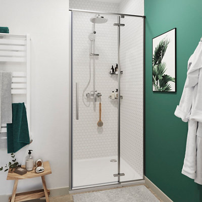 Goodhome Ezili Minimal Frame Grey Clear Glass Hinged Shower Door (H)195Cm (W)78Cm