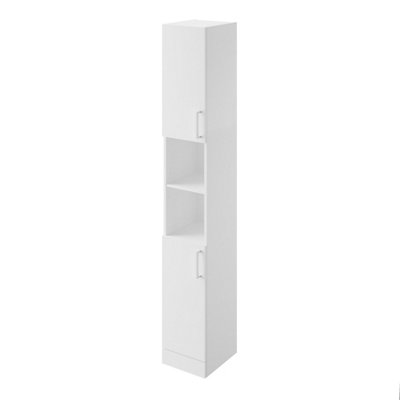 B&Q Veleka Gloss White Single Freestanding Bathroom Cabinet (H)180Cm (W)27.5Cm