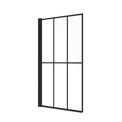 Goodhome Ahti Straight Serigraph Frosted Glass Black Bath Screen (W) 800Mm (H) 1400Mm
