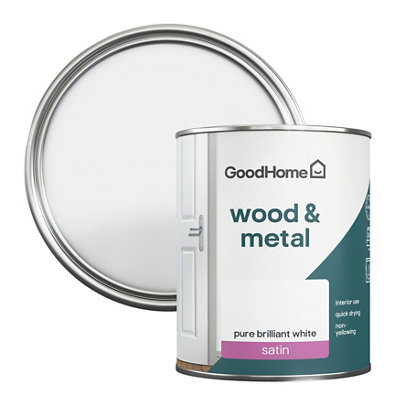 Goodhome Pure Brilliant White Satinwood Metal & Wood Paint, 750Ml