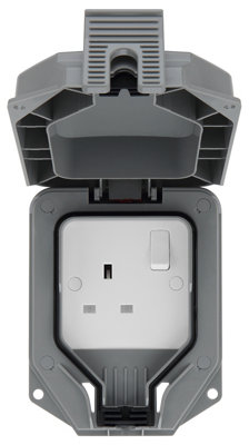 Lap 13A Grey 1 Gang Outdoor Weatherproof Switched Socket