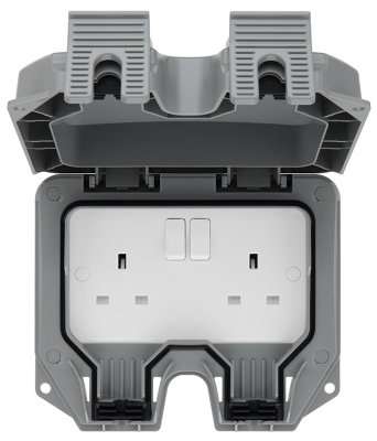 Lap 13A Grey 2 Gang Outdoor Weatherproof Switched Socket