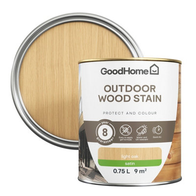 Goodhome Outdoor Light Oak Satin Quick Dry Wood Stain, 750Ml