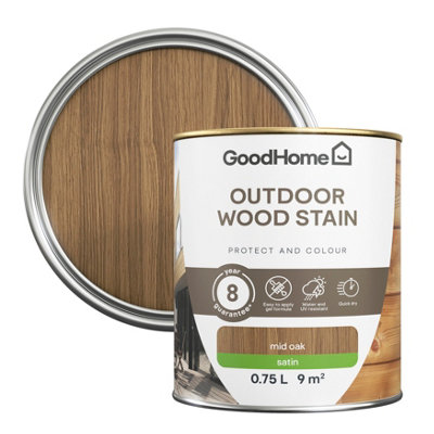 Goodhome Outdoor Mid Oak Satin Quick Dry Wood Stain, 750Ml