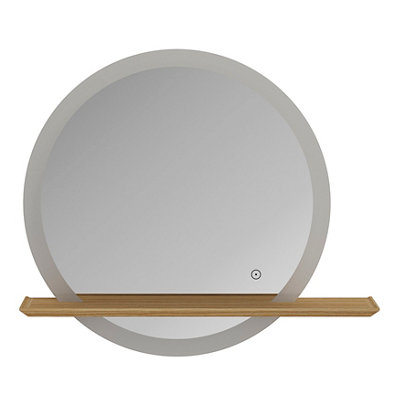 Goodhome Avela Oak Circular Wall-Mounted Bathroom Illuminated Bathroom Mirror (H)70Cm (W)80Cm