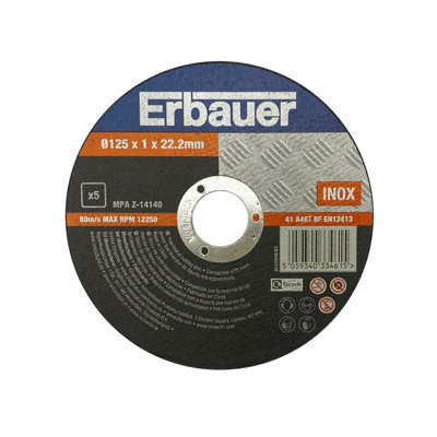 Erbauer T41 Cutting Disc 125Mm X 1Mm X 22.2Mm, Pack Of 5