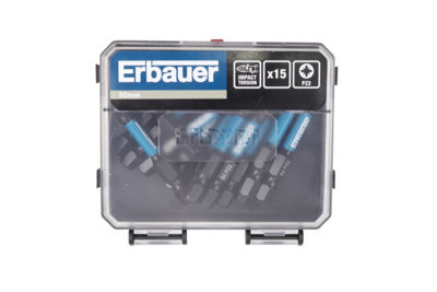 Erbauer Pz2 Screwdriver Bits (L)50Mm, Set Of 15
