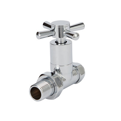 Goodhome Gloss Chrome Effect Straight Manual Radiator Valve & Lockshield (Dia)15Mm, Pack Of 2