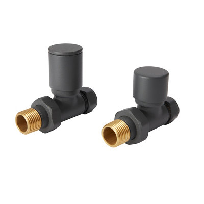 Goodhome Matt Anthracite Straight Manual Radiator Valve & Lockshield (Dia)15Mm, Pack Of 2