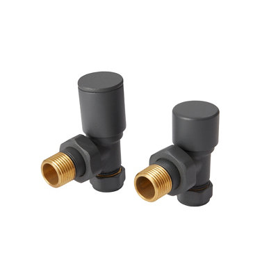 Goodhome Matt Anthracite Angled Manual Radiator Valve & Lockshield (Dia)15Mm, Pack Of 2