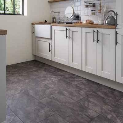 Goodhome Slate Black Stone Design Tile Effect Laminate Flooring, 2.535M²