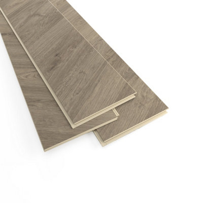 Goodhome Leyton Grey Herringbone Oak Effect Laminate Flooring Sample