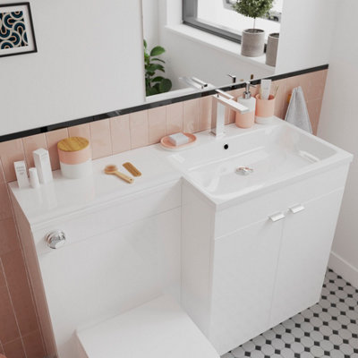 Goodhome Imandra Rh Gloss White P-Shaped Vanity Basin (W)110.4Cm