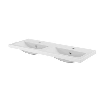 Goodhome Nira Double Gloss White Rectangular Vanity Basin (W)100.4Cm
